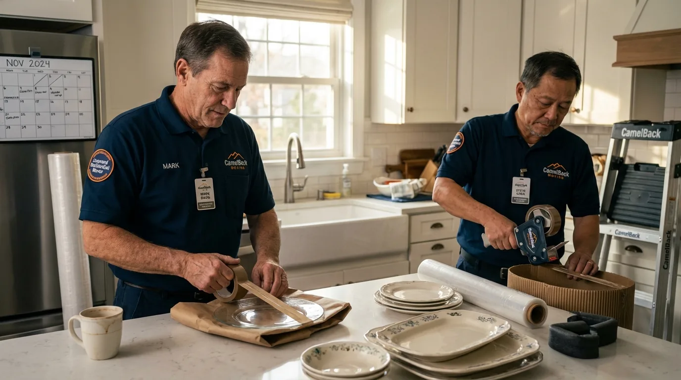 Professional crew packing kitchen dishware in Youngwood, PA